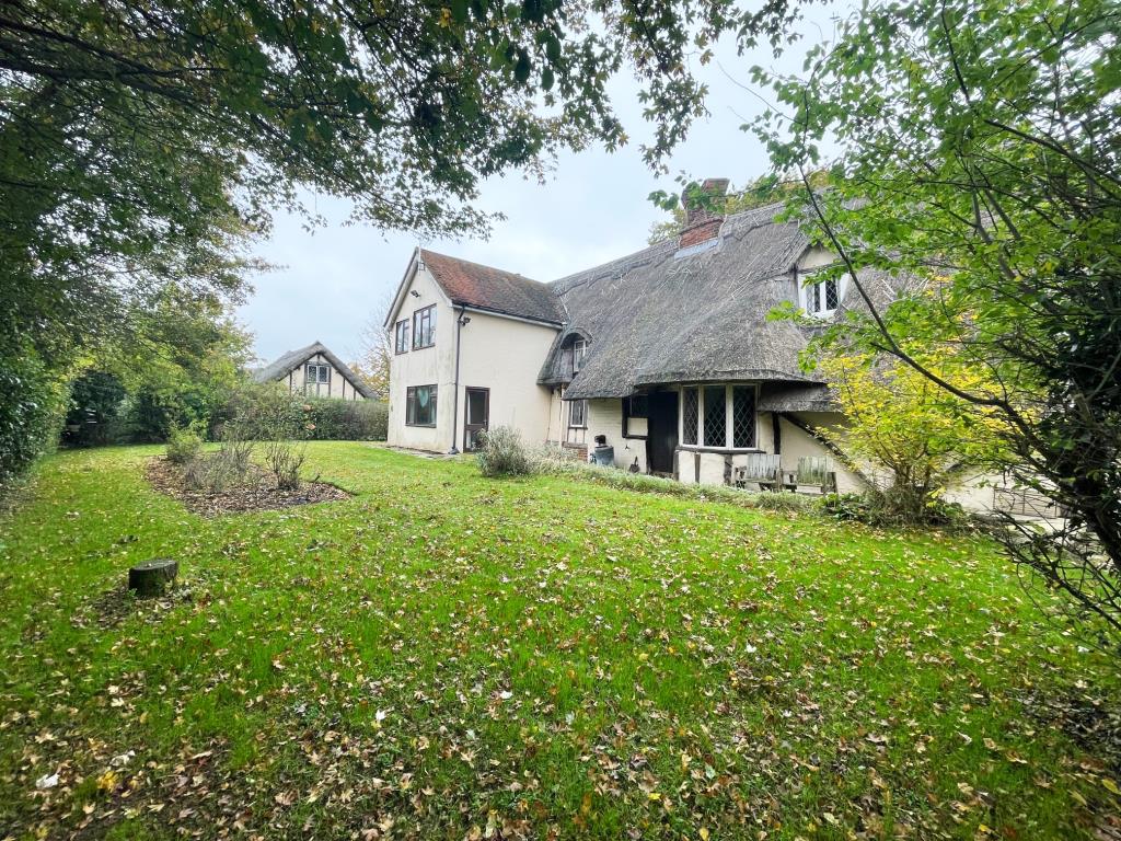 Lot: 31 - A DETACHED THATCHED COTTAGE FOR IMPROVEMENT AND REPAIR - Garden to the rear of the thatched cottage